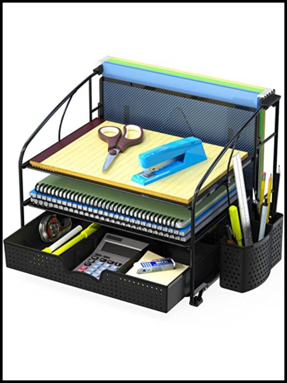 3-Tier Desk Organizer with Sliding Drawer & Pen Holder